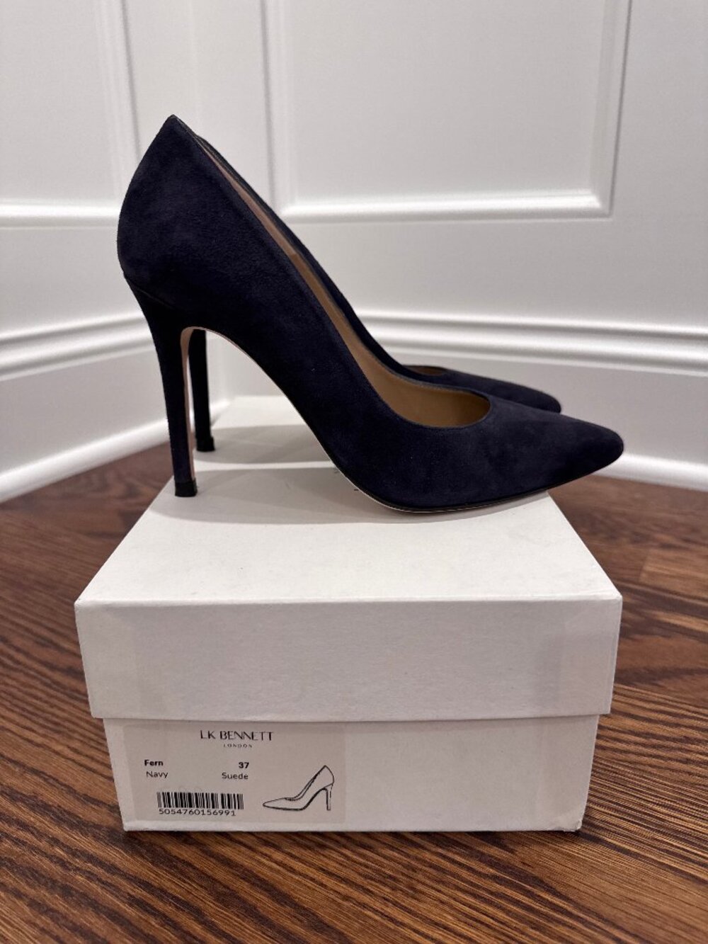 L.K. Bennett "Fern" Navy Suede Pointed-Toe Stiletto Pumps - Size EU 37 /US 6.5-7